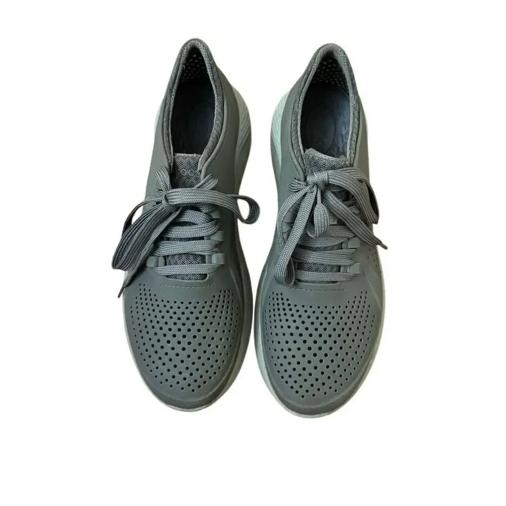 Crocs Sneakers LiteRide Pacer Lace Up Shoes Gray Vented Holes Men’s Size 8